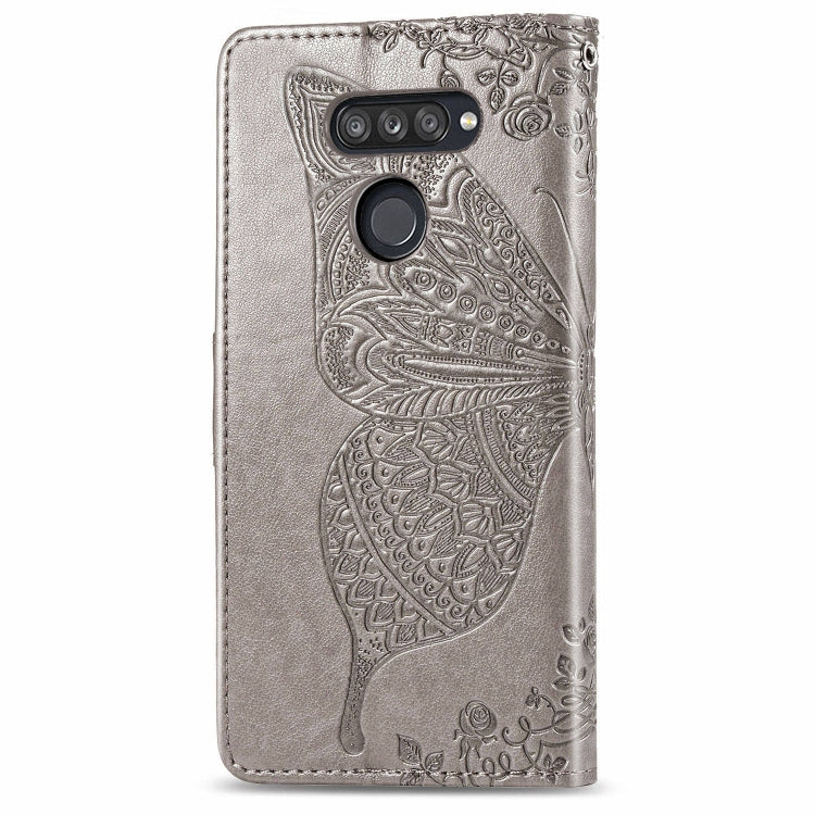 For LG K50S Butterfly Love Flower Embossed Horizontal Flip Leather Case with Bracket / Card Slot / Wallet / Lanyard(Gray)