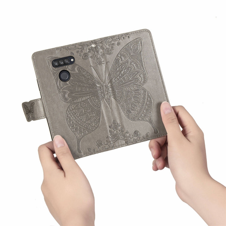 For LG K50S Butterfly Love Flower Embossed Horizontal Flip Leather Case with Bracket / Card Slot / Wallet / Lanyard(Gray)