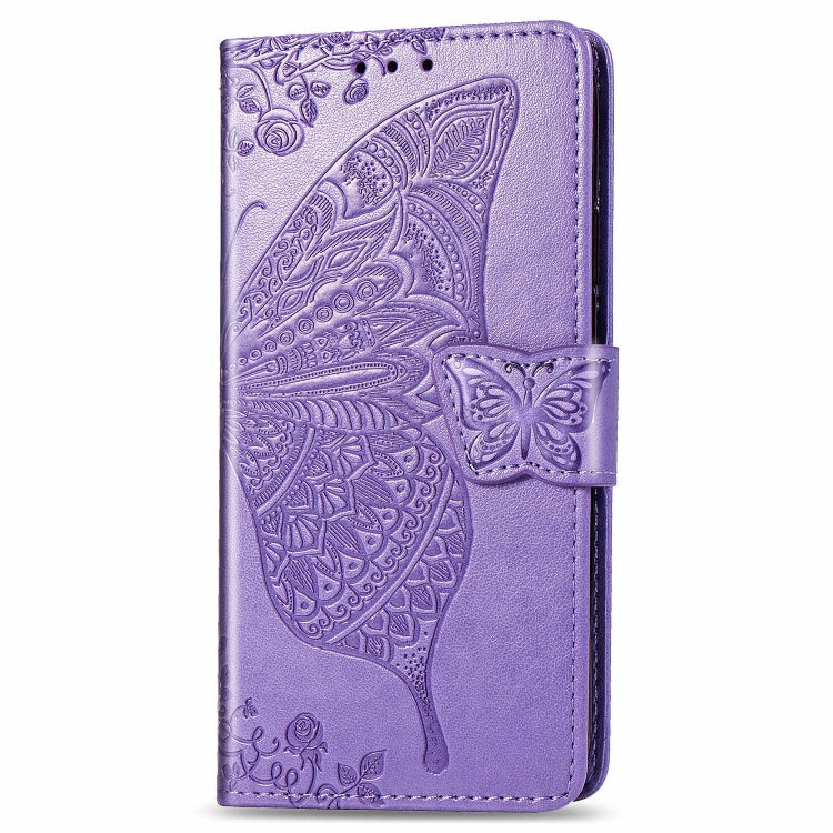 For LG K50S Butterfly Love Flower Embossed Horizontal Flip Leather Case with Bracket / Card Slot / Wallet / Lanyard(Light Purple)