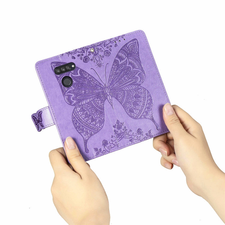 For LG K50S Butterfly Love Flower Embossed Horizontal Flip Leather Case with Bracket / Card Slot / Wallet / Lanyard(Light Purple)