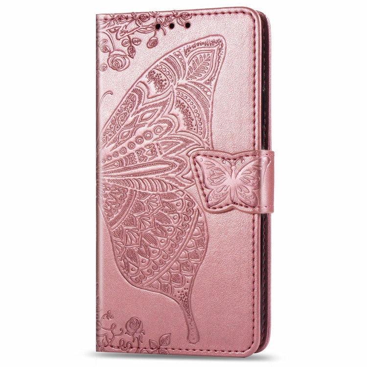 For LG K50S Butterfly Love Flower Embossed Horizontal Flip Leather Case with Bracket / Card Slot / Wallet / Lanyard(Rose gold)