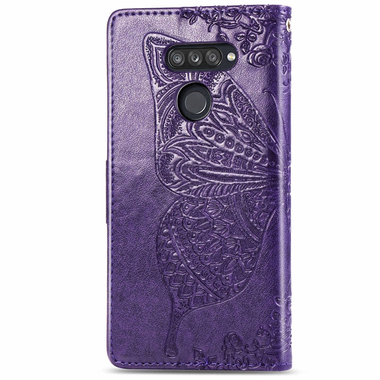 For LG K50S Butterfly Love Flower Embossed Horizontal Flip Leather Case with Bracket / Card Slot / Wallet / Lanyard(Dark Purple)