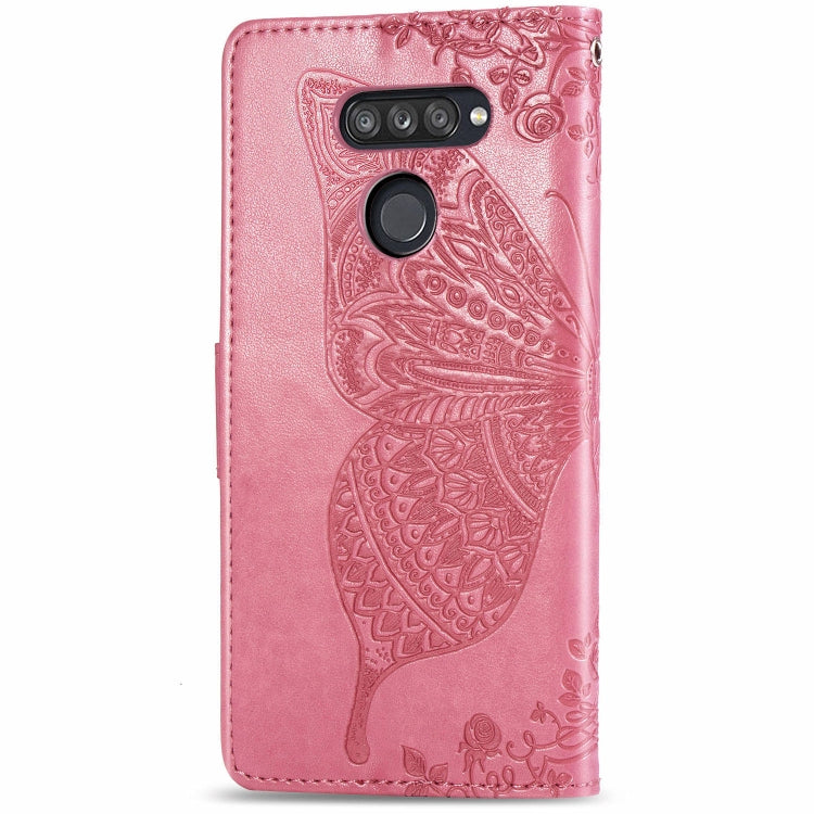 For LG K50S Butterfly Love Flower Embossed Horizontal Flip Leather Case with Bracket / Card Slot / Wallet / Lanyard(Pink)