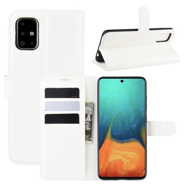 For Galaxy A71 Litchi Texture Horizontal Flip Protective Case with Holder & Card Slots & Wallet(White)