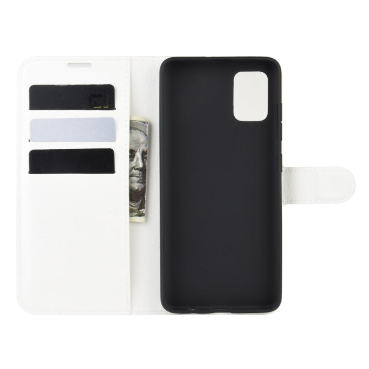 For Galaxy A71 Litchi Texture Horizontal Flip Protective Case with Holder & Card Slots & Wallet(White)