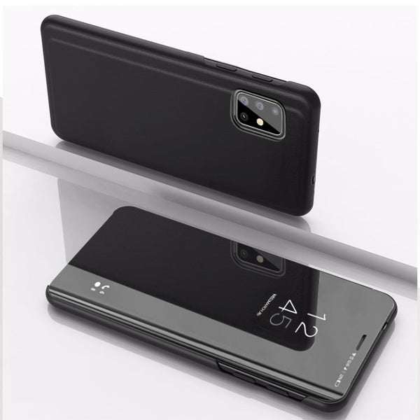 For Galaxy M60S / A81 / Note 10 Lite Plated Mirror Horizontal Flip Leather Case with Holder(Black)
