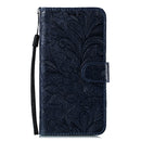 For LG K40S Lace Flower Embossing Pattern Horizontal Flip Leather Case with Holder & Card Slots & Wallet & Photo Frame & Lanyard(Dark Blue)