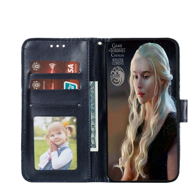 For LG K40S Lace Flower Embossing Pattern Horizontal Flip Leather Case with Holder & Card Slots & Wallet & Photo Frame & Lanyard(Dark Blue)