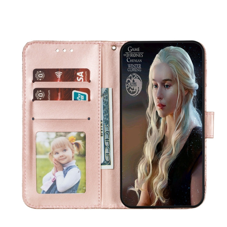 For LG K40S Lace Flower Embossing Pattern Horizontal Flip Leather Case with Holder & Card Slots & Wallet & Photo Frame & Lanyard(Rose Gold)