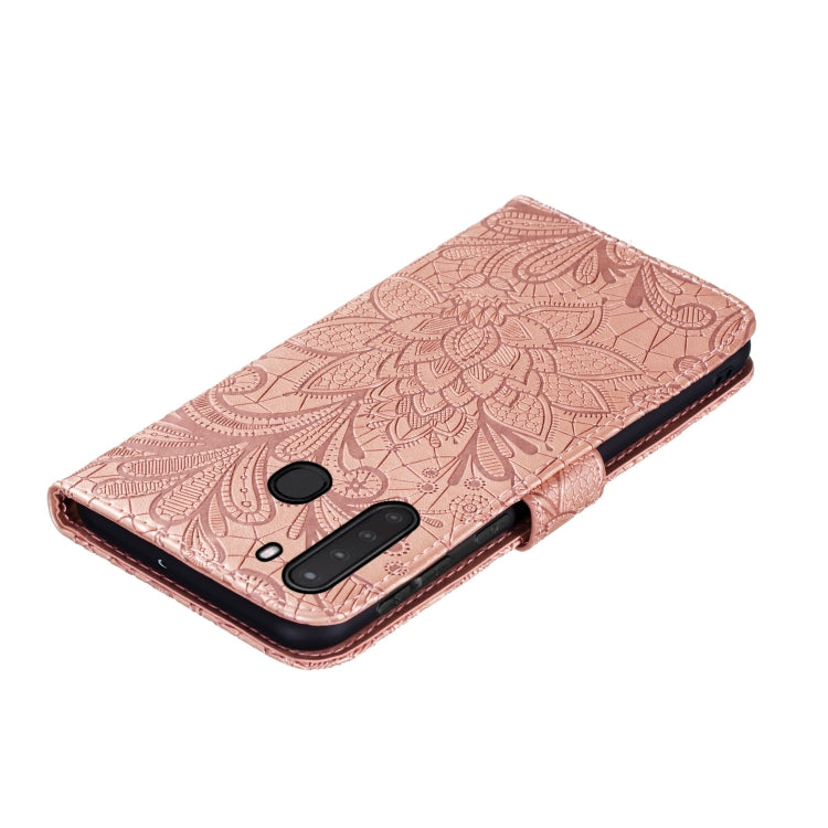 For LG K40S Lace Flower Embossing Pattern Horizontal Flip Leather Case with Holder & Card Slots & Wallet & Photo Frame & Lanyard(Rose Gold)