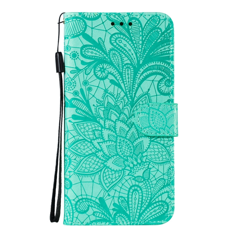For LG K40S Lace Flower Embossing Pattern Horizontal Flip Leather Case with Holder & Card Slots & Wallet & Photo Frame & Lanyard(Green)