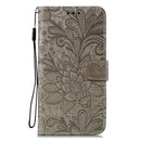 For LG K40S Lace Flower Embossing Pattern Horizontal Flip Leather Case with Holder & Card Slots & Wallet & Photo Frame & Lanyard(Grey)