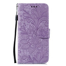 For LG K40S Lace Flower Embossing Pattern Horizontal Flip Leather Case with Holder & Card Slots & Wallet & Photo Frame & Lanyard(Purple)