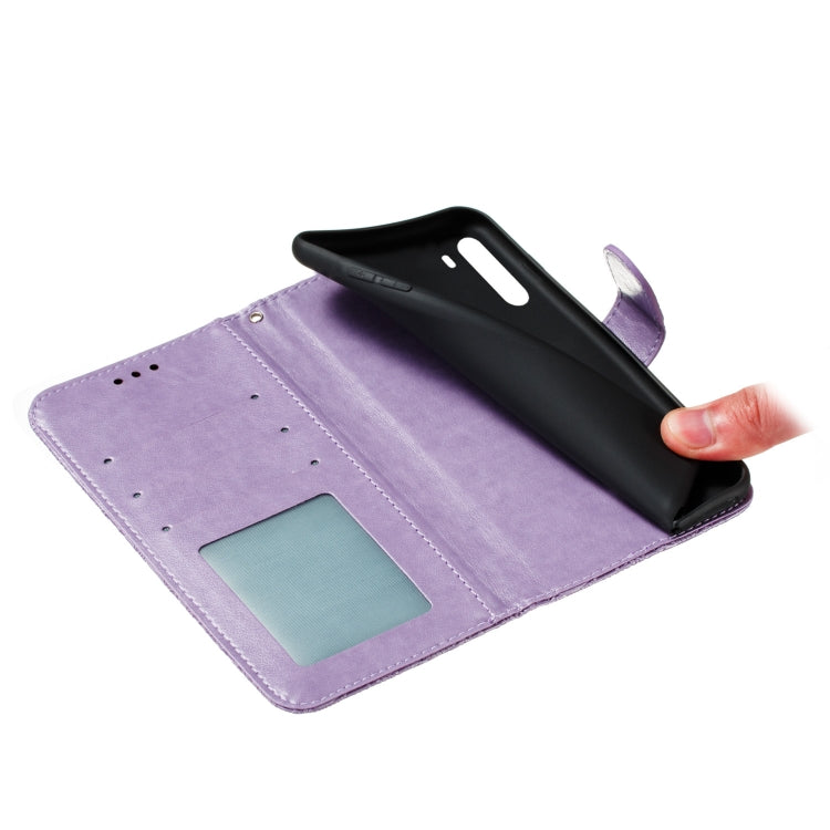 For LG K40S Lace Flower Embossing Pattern Horizontal Flip Leather Case with Holder & Card Slots & Wallet & Photo Frame & Lanyard(Purple)