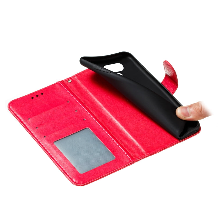 For LG K40S Lace Flower Embossing Pattern Horizontal Flip Leather Case with Holder & Card Slots & Wallet & Photo Frame & Lanyard(Red)