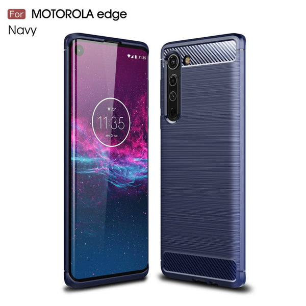 For Motorola Moto Edge Brushed Texture Carbon Fiber TPU Case(Navy Blue)