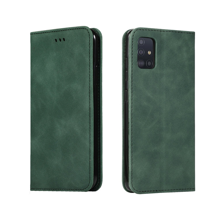 For Galaxy A71 Retro Skin Feel Business Magnetic Horizontal Flip Leather Case(Army Green)