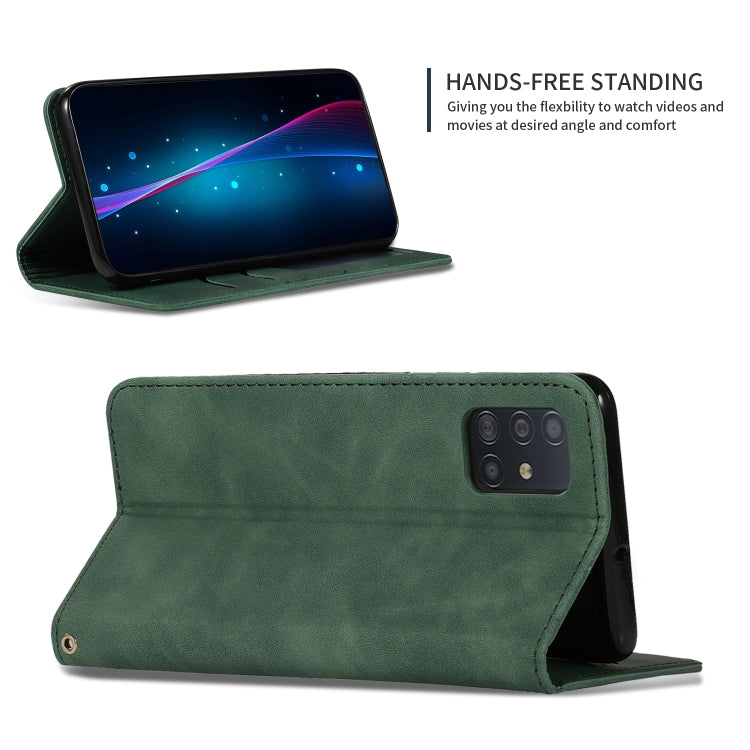 For Galaxy A71 Retro Skin Feel Business Magnetic Horizontal Flip Leather Case(Army Green)