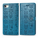 For iPhone 8/7 Cute Cat and Dog Embossed Horizontal Flip PU Leather Case with Holder / Card Slot / Wallet / Lanyard(Blue)