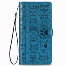 For iPhone 8/7 Cute Cat and Dog Embossed Horizontal Flip PU Leather Case with Holder / Card Slot / Wallet / Lanyard(Blue)