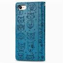 For iPhone 8/7 Cute Cat and Dog Embossed Horizontal Flip PU Leather Case with Holder / Card Slot / Wallet / Lanyard(Blue)