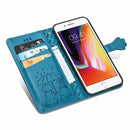 For iPhone 8/7 Cute Cat and Dog Embossed Horizontal Flip PU Leather Case with Holder / Card Slot / Wallet / Lanyard(Blue)