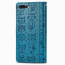 For iPhone 8Plus/7Plus Cute Cat and Dog Embossed Horizontal Flip PU Leather Case with Holder / Card Slot / Wallet / Lanyard(Blue)