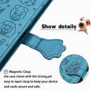 For iPhone 8Plus/7Plus Cute Cat and Dog Embossed Horizontal Flip PU Leather Case with Holder / Card Slot / Wallet / Lanyard(Blue)