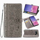 For Galaxy S10 Cute Cat and Dog Embossed Horizontal Flip Leather Case with Bracket / Card Slot / Wallet / Lanyard(Gray)
