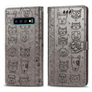 For Galaxy S10 Cute Cat and Dog Embossed Horizontal Flip Leather Case with Bracket / Card Slot / Wallet / Lanyard(Gray)