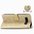 For Galaxy S10 Cute Cat and Dog Embossed Horizontal Flip Leather Case with Bracket / Card Slot / Wallet / Lanyard(Gold)