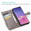 For Galaxy S10 Cute Cat and Dog Embossed Horizontal Flip Leather Case with Bracket / Card Slot / Wallet / Lanyard(Gold)