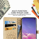 For Galaxy S10 Cute Cat and Dog Embossed Horizontal Flip Leather Case with Bracket / Card Slot / Wallet / Lanyard(Gold)