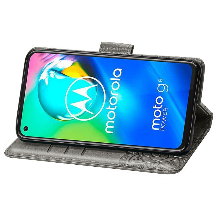 For Moto G8 Power Butterfly Love Flower Embossed Horizontal Flip Leather Case with Bracket / Card Slot / Wallet / Lanyard(Gray)