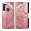 For Moto G8 Power Butterfly Love Flower Embossed Horizontal Flip Leather Case with Bracket / Card Slot / Wallet / Lanyard(Rose Gold)