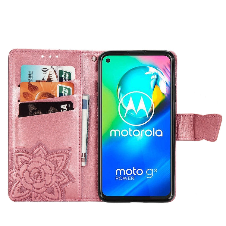 For Moto G8 Power Butterfly Love Flower Embossed Horizontal Flip Leather Case with Bracket / Card Slot / Wallet / Lanyard(Pink)