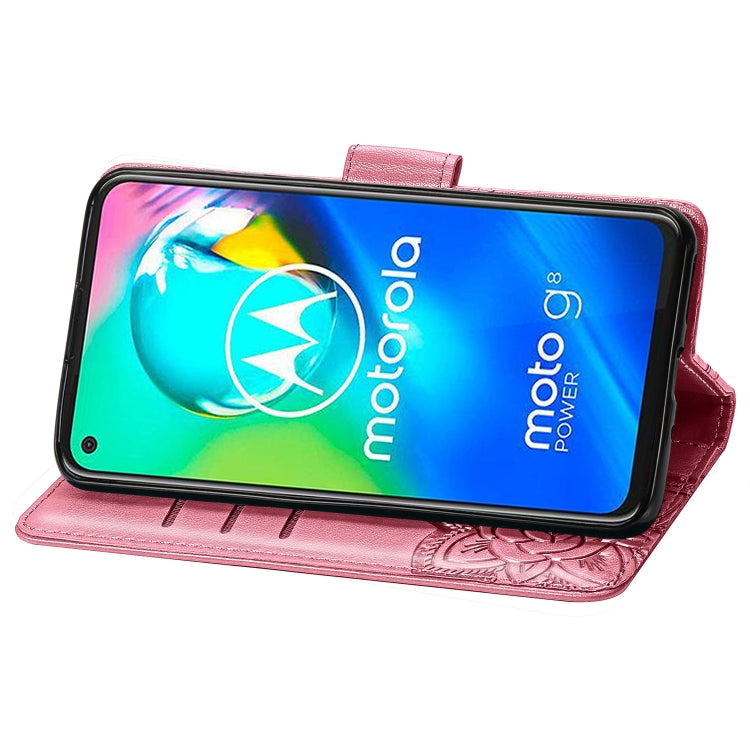 For Moto G8 Power Butterfly Love Flower Embossed Horizontal Flip Leather Case with Bracket / Card Slot / Wallet / Lanyard(Pink)