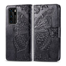 For Huawei P40 Butterfly Love Flower Embossed Horizontal Flip Leather Case with Bracket / Card Slot / Wallet / Lanyard(Black)