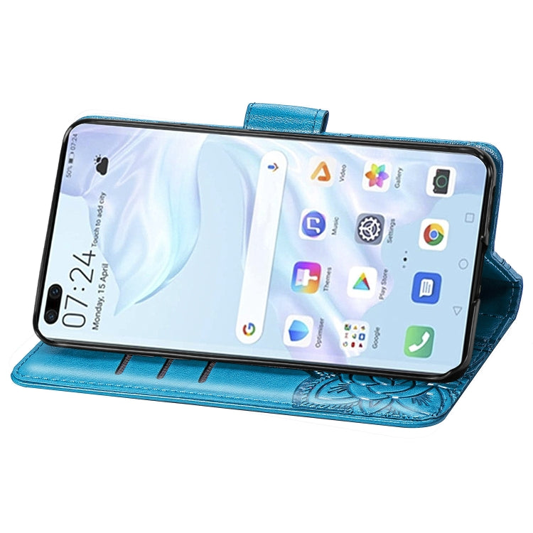 For Huawei P40 Butterfly Love Flower Embossed Horizontal Flip Leather Case with Bracket / Card Slot / Wallet / Lanyard(Blue)