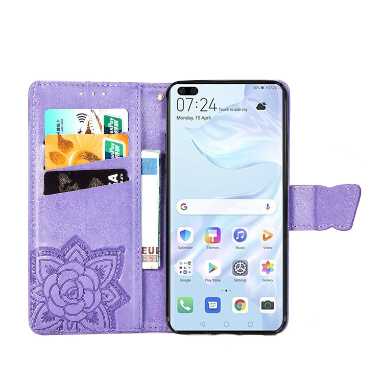 For Huawei P40 Butterfly Love Flower Embossed Horizontal Flip Leather Case with Bracket / Card Slot / Wallet / Lanyard(Light Purple)