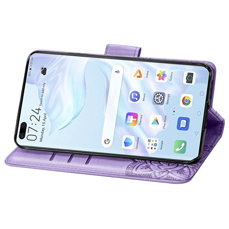 For Huawei P40 Butterfly Love Flower Embossed Horizontal Flip Leather Case with Bracket / Card Slot / Wallet / Lanyard(Light Purple)