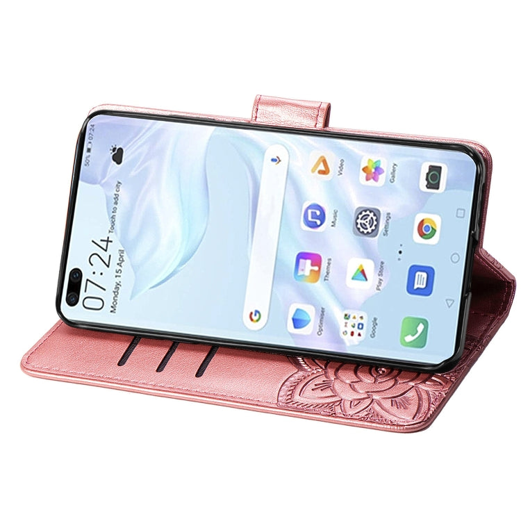 For Huawei P40 Butterfly Love Flower Embossed Horizontal Flip Leather Case with Bracket / Card Slot / Wallet / Lanyard(Rose Gold)