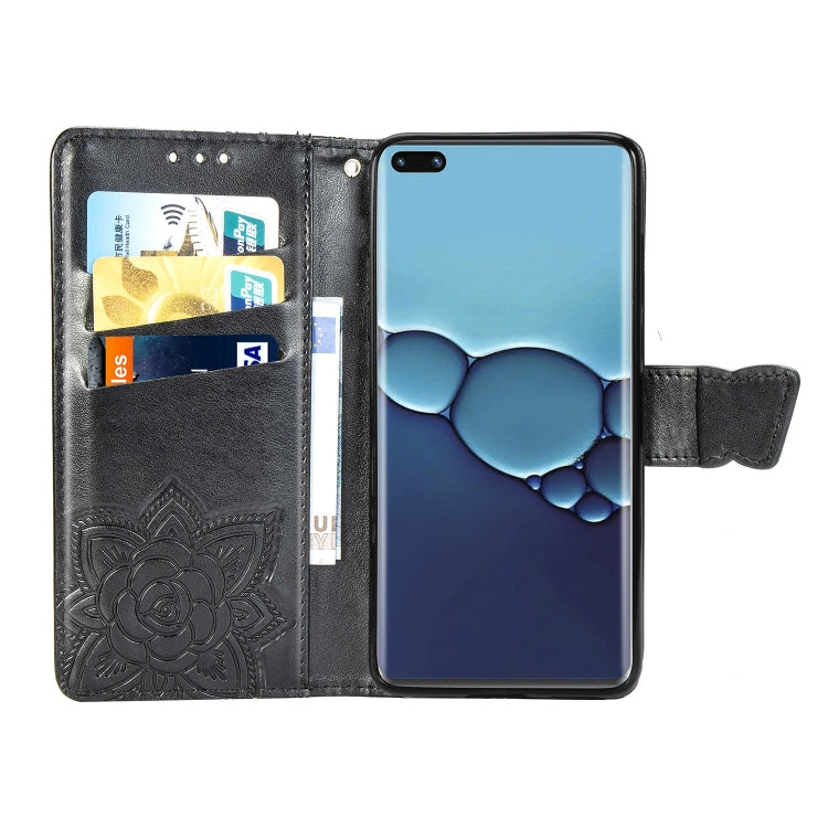 For Huawei P40 Pro Butterfly Love Flower Embossed Horizontal Flip Leather Case with Bracket / Card Slot / Wallet / Lanyard(Black)