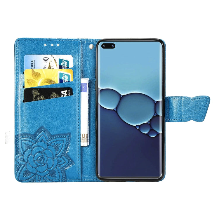 For Huawei P40 Pro Butterfly Love Flower Embossed Horizontal Flip Leather Case with Bracket / Card Slot / Wallet / Lanyard(Blue)