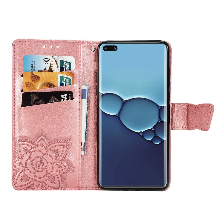 For Huawei P40 Pro Butterfly Love Flower Embossed Horizontal Flip Leather Case with Bracket / Card Slot / Wallet / Lanyard(Rose Gold)