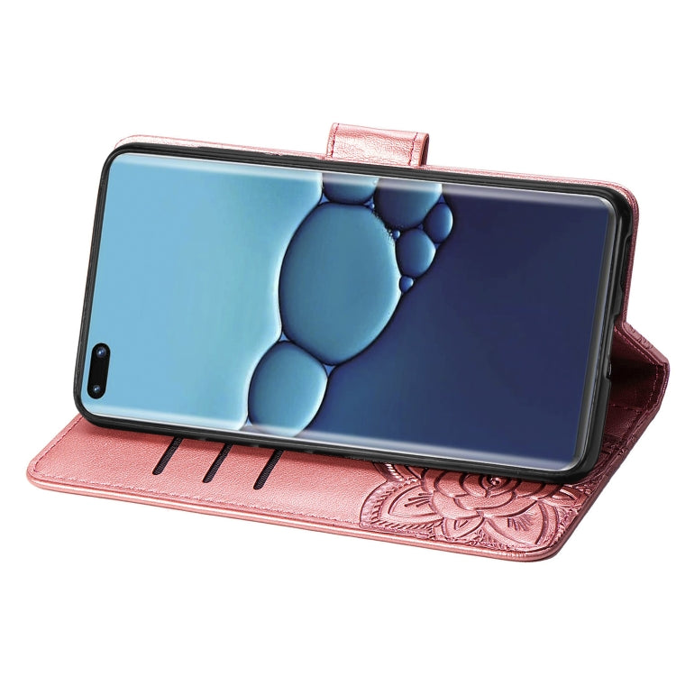 For Huawei P40 Pro Butterfly Love Flower Embossed Horizontal Flip Leather Case with Bracket / Card Slot / Wallet / Lanyard(Rose Gold)