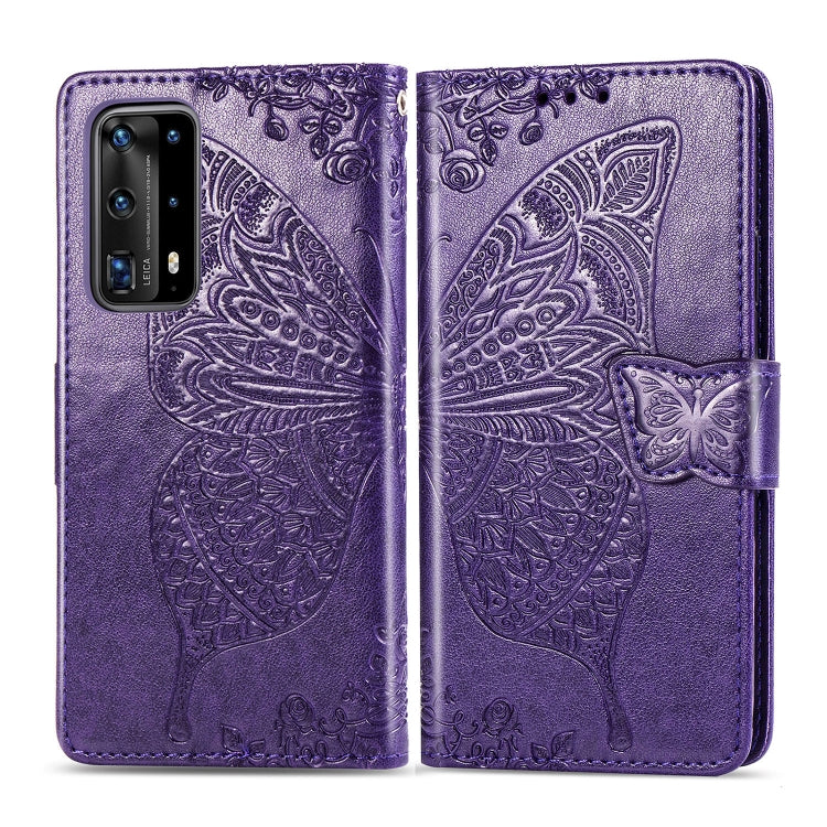 For Huawei P40 Pro Butterfly Love Flower Embossed Horizontal Flip Leather Case with Bracket / Card Slot / Wallet / Lanyard(Dark Purple)