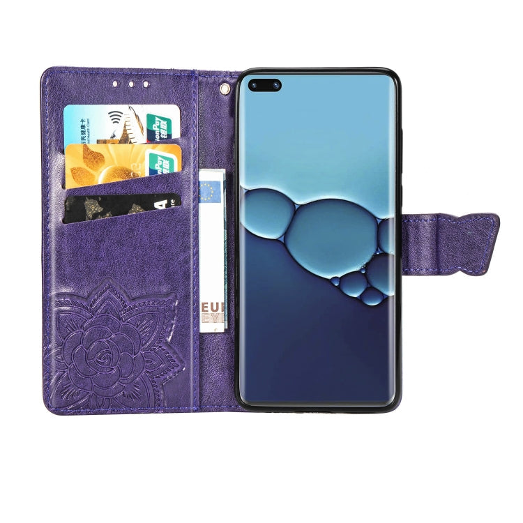 For Huawei P40 Pro Butterfly Love Flower Embossed Horizontal Flip Leather Case with Bracket / Card Slot / Wallet / Lanyard(Dark Purple)