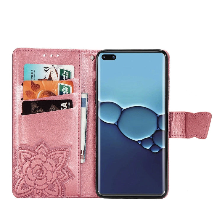 For Huawei P40 Pro Butterfly Love Flower Embossed Horizontal Flip Leather Case with Bracket / Card Slot / Wallet / Lanyard(Pink)