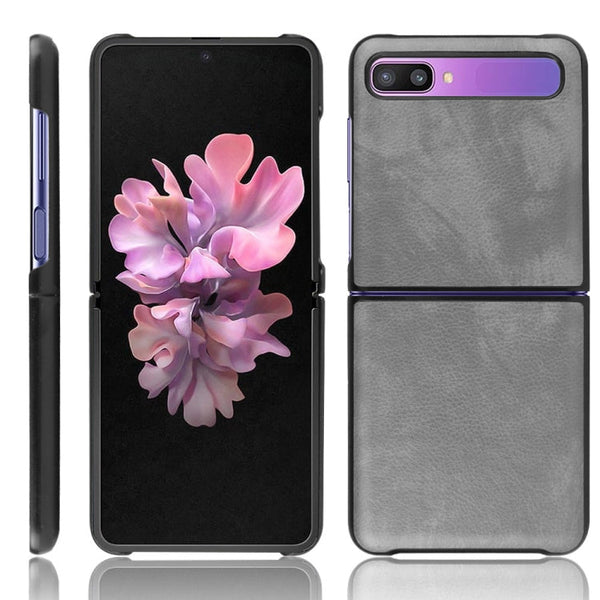 For Galaxy Z Flip Shockproof Litchi Texture PC + PU Case(Gray)